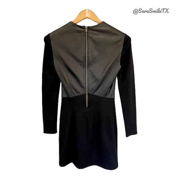 HELMUT LANG Black Lambskin Leather Panel Long Sleeve Mini Dress NWOT - Picture 3 of 16
